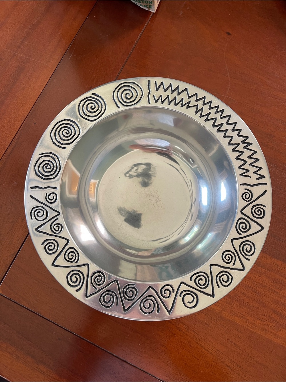 Wilton Armetale Reggae Silver Serving Bowl with Black Spiral and Zigzag Border